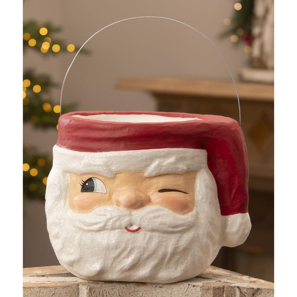 Retro Winking Santa Bucket by Bethany Lowe Designs