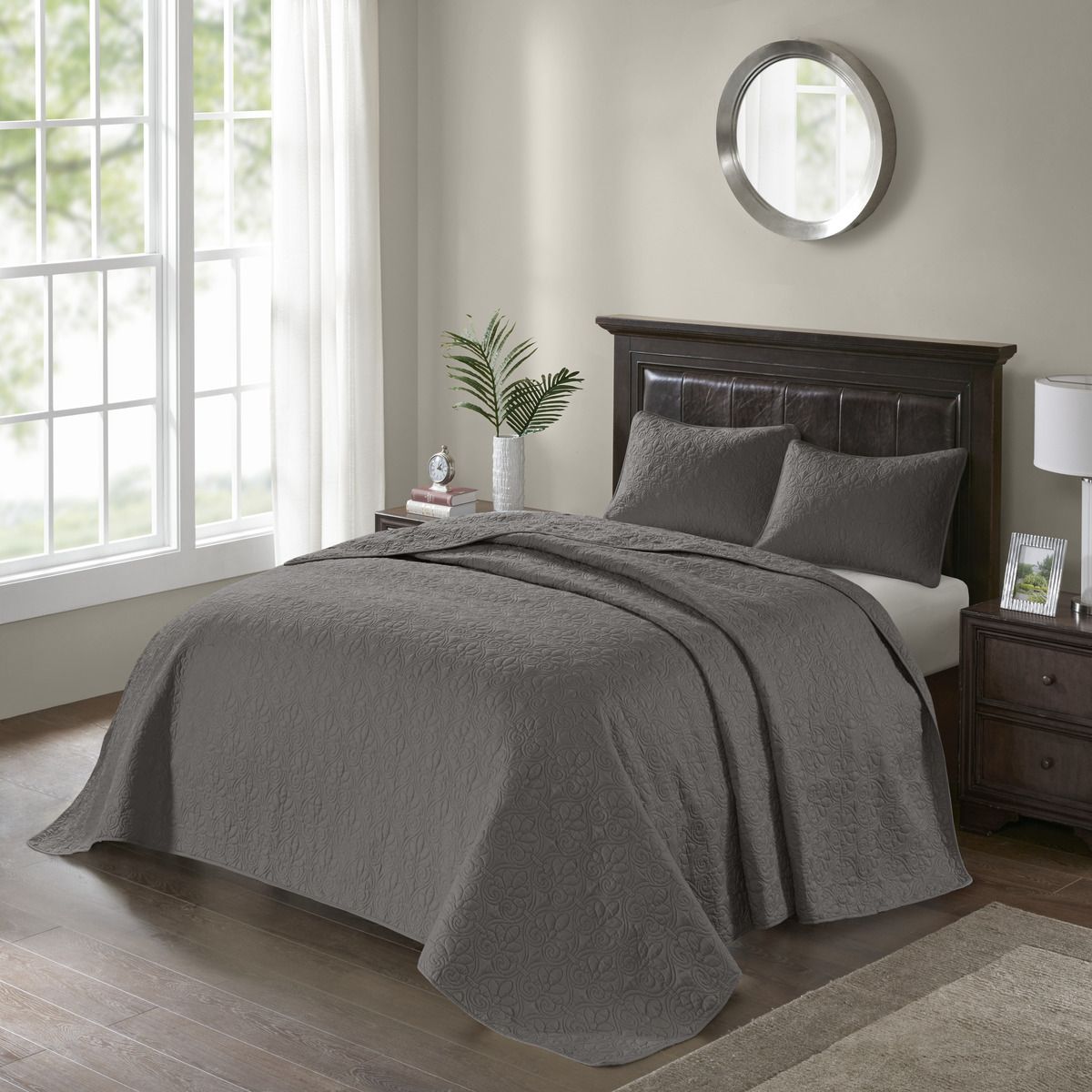 Reversible Bedspread Set Dark Grey Full