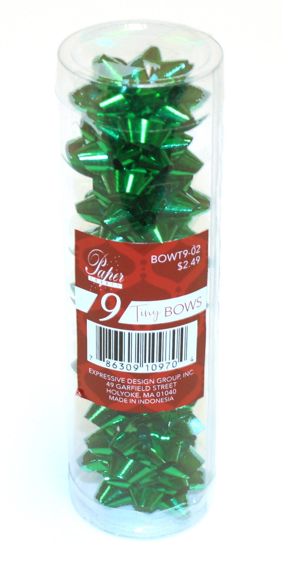 9 Tiny Metallic Bows In A Tube - Green Metallic