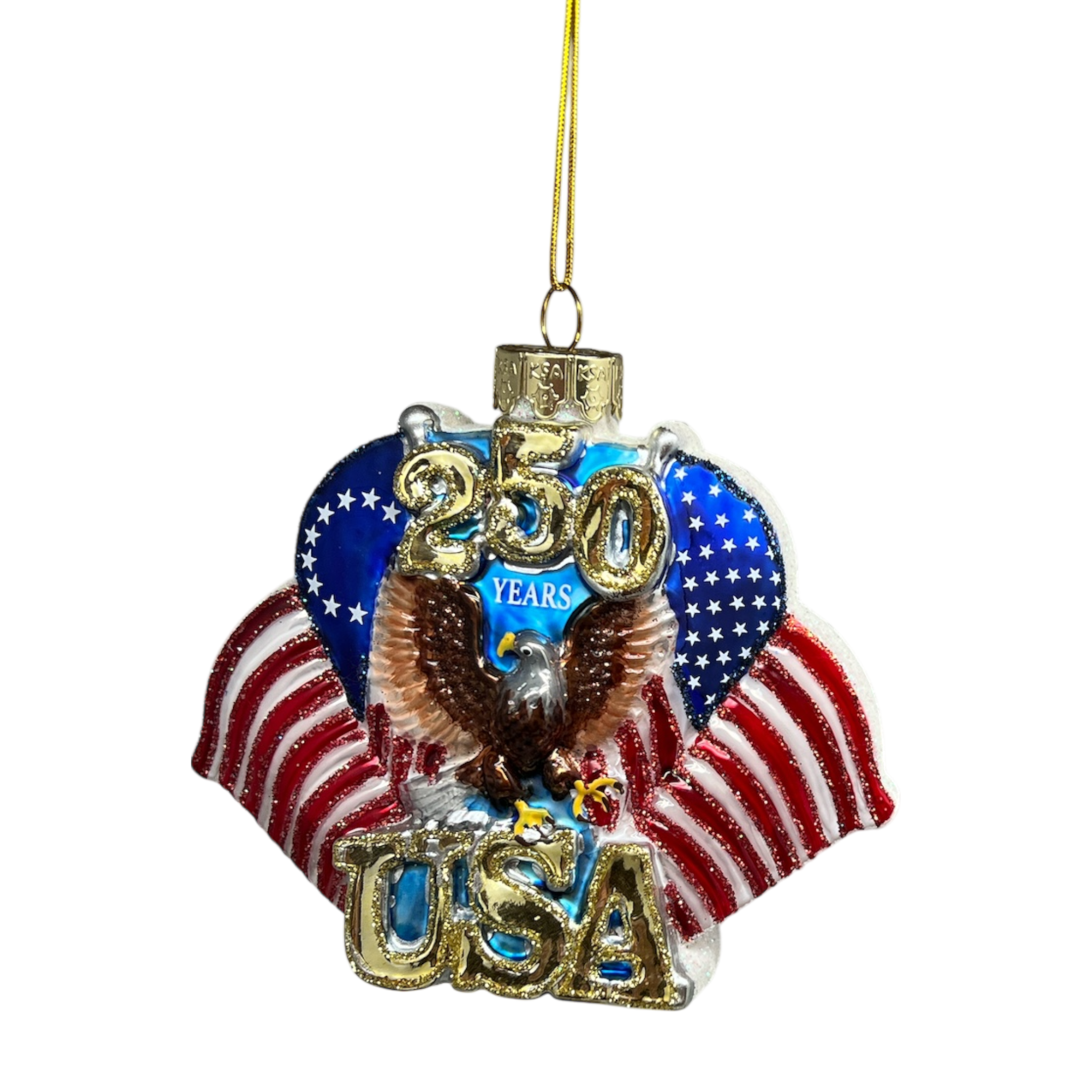 Celebratory 250th Anniversary U.S. Flag Glass Ornament