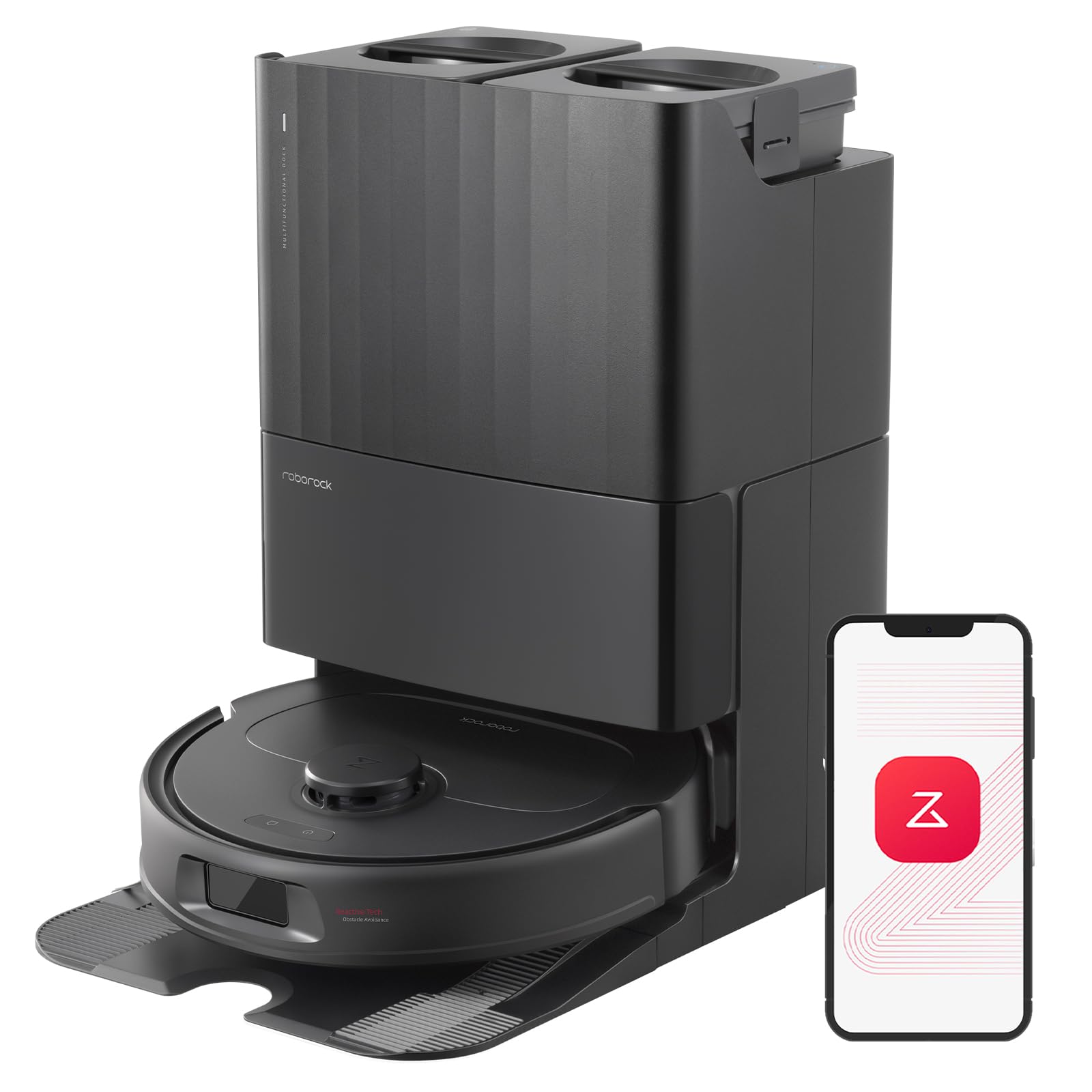 roborock Qrevo Series Robot Vacuum and Mop, 8000Pa Suction, Upgraded from Qrevo S, Anti-Tangle Brushes, Smart Obstacle Avoidance, Auto Mop Washing, All-in-One Dock, 200RPM Spinning Mops, Black(QV 35A)