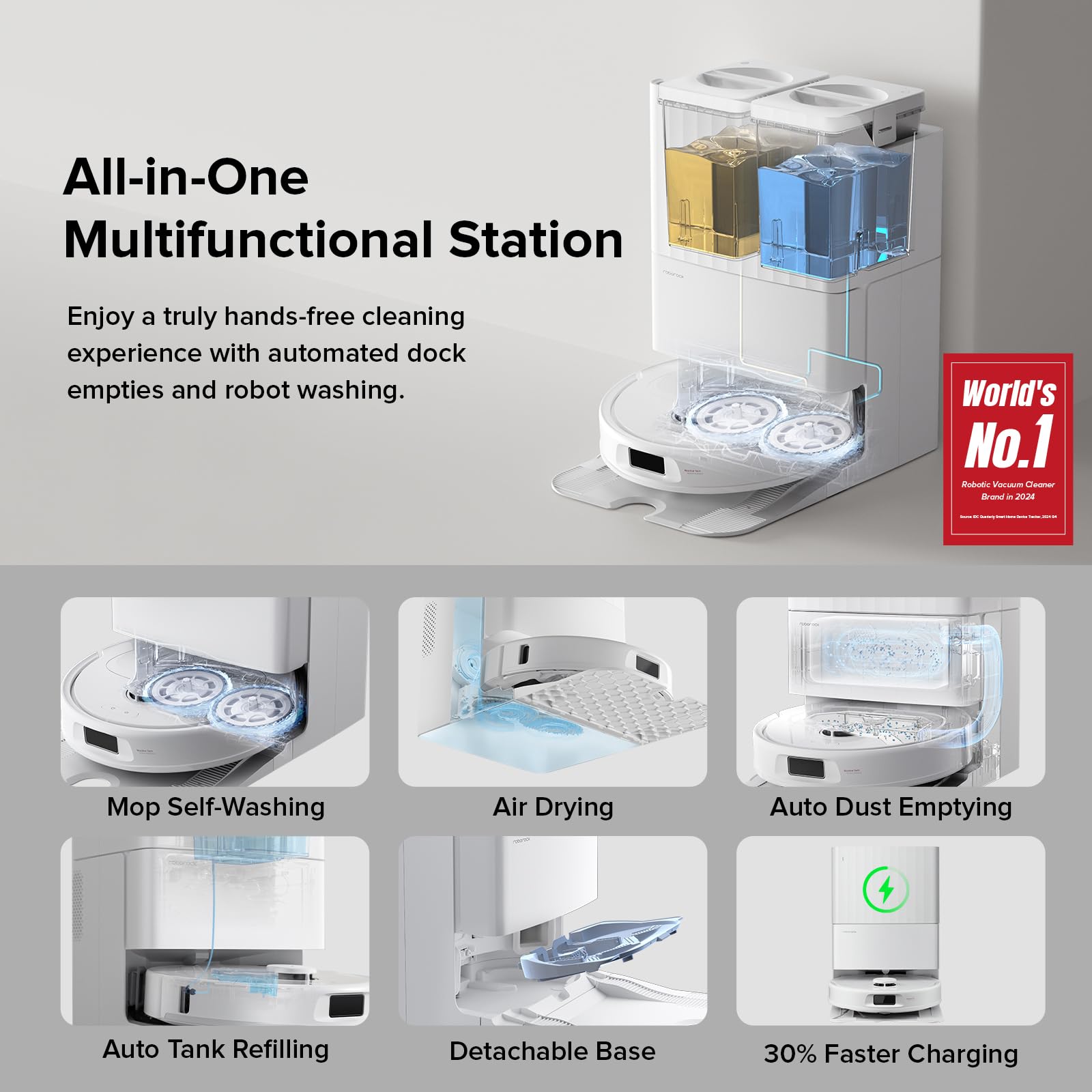 roborock Qrevo Series Robot Vacuum and Mop, 8000Pa Suction, Upgraded from Qrevo S, Anti-Tangle Brushes, Smart Obstacle Avoidance, Auto Mop Washing, All-in-One Dock, 200RPM Spinning Mops, Black(QV 35A)