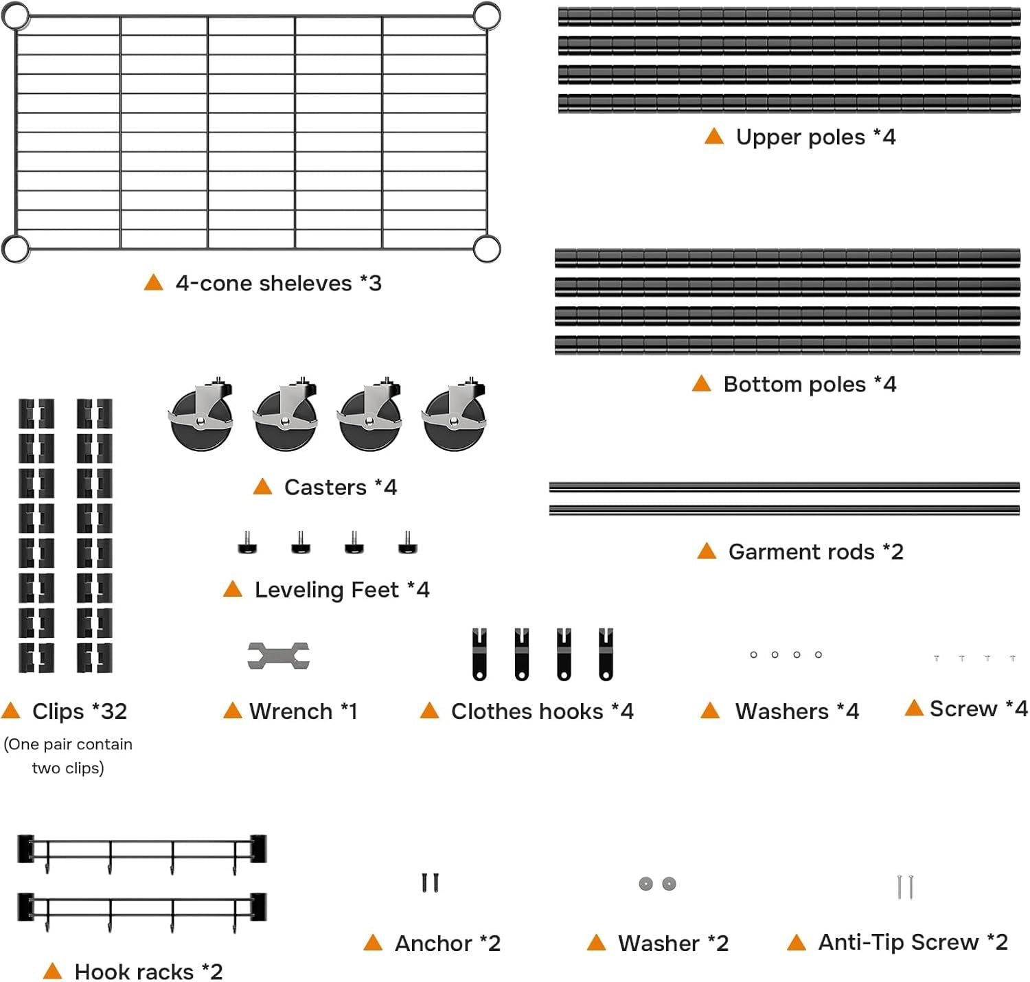 Rolling Clothes Rack, Heavy Duty Clothing Rack, 3-Shelf Portable Adjustable Wardrobe Closet with Wheels, Hanging Rods & Side Hooks, 29.5" W x 15.7" D x 75.6" H, Black