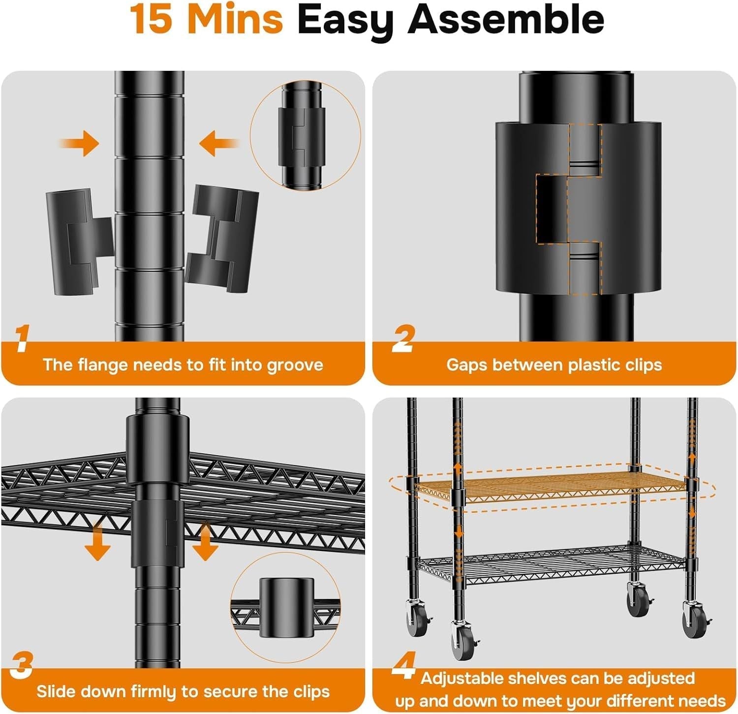 Rolling Clothes Rack, Heavy Duty Clothing Rack, 3-Shelf Portable Adjustable Wardrobe Closet with Wheels, Hanging Rods & Side Hooks, 29.5" W x 15.7" D x 75.6" H, Black