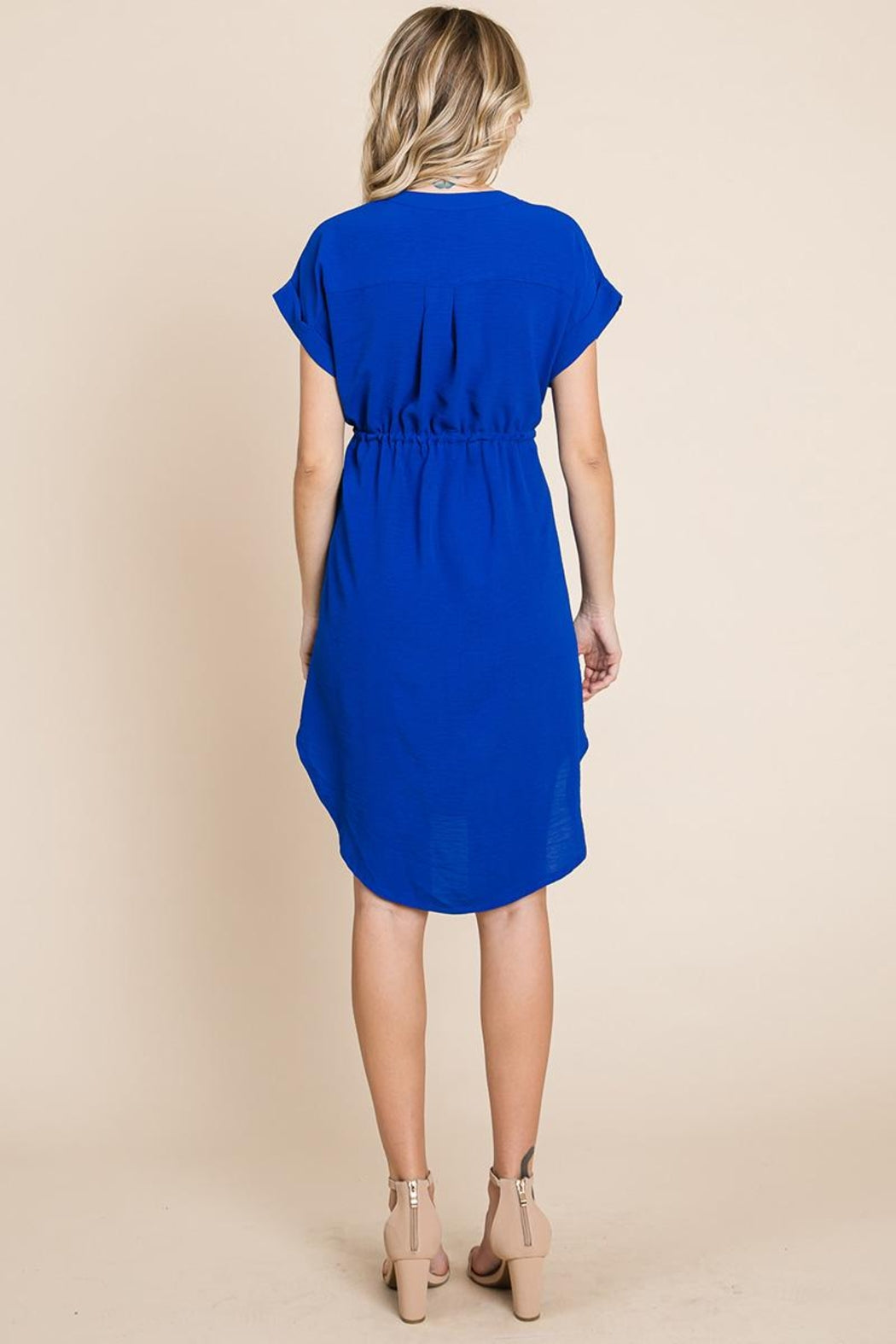 Button Up Tie Waist V Neck Shirt Dress