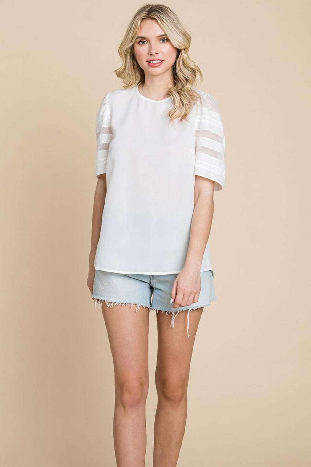 Sheer Striped Short Sleeve Tops