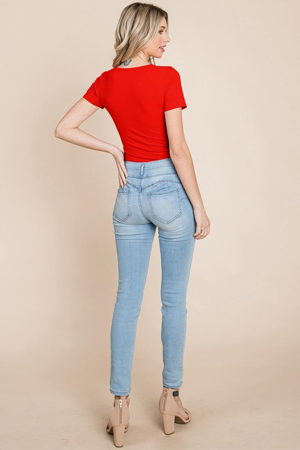 Short Sleeve Scoop Neck Ribbed Henley Bodysuit