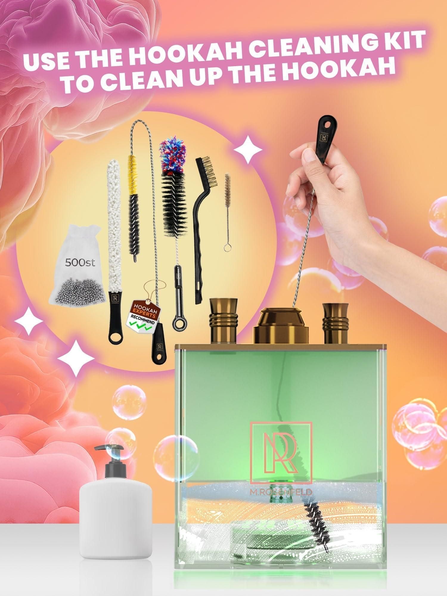 Rose Gold Hookah Set 2 Hose YADO Square Hookah To Go with Hookah Charcoal Holder Heat Management Device and Big Rose Silicone Hookah Bowl and Bag for Shisha Portable Hookah Set with Everything