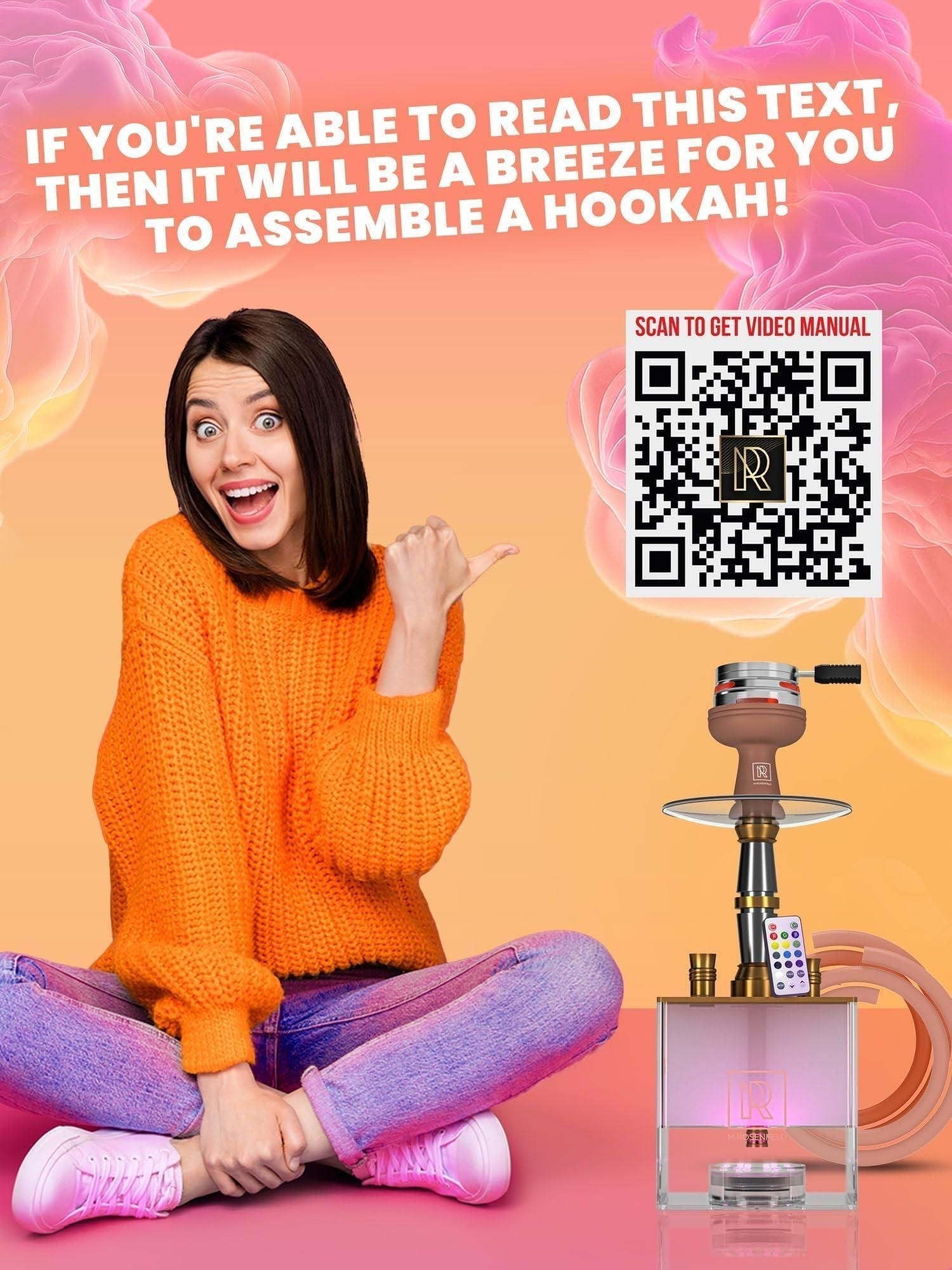 Rose Gold Hookah Set 2 Hose YADO Square Hookah To Go with Hookah Charcoal Holder Heat Management Device and Big Rose Silicone Hookah Bowl and Bag for Shisha Portable Hookah Set with Everything