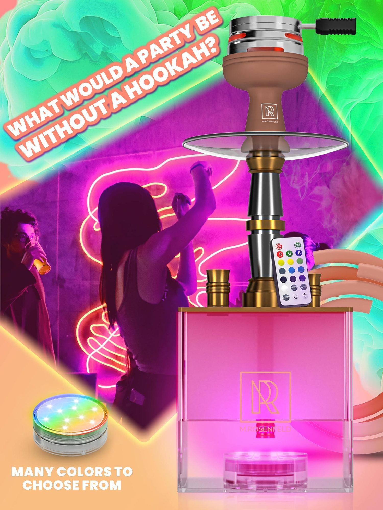 Rose Gold Hookah Set 2 Hose YADO Square Hookah To Go with Hookah Charcoal Holder Heat Management Device and Big Rose Silicone Hookah Bowl and Bag for Shisha Portable Hookah Set with Everything