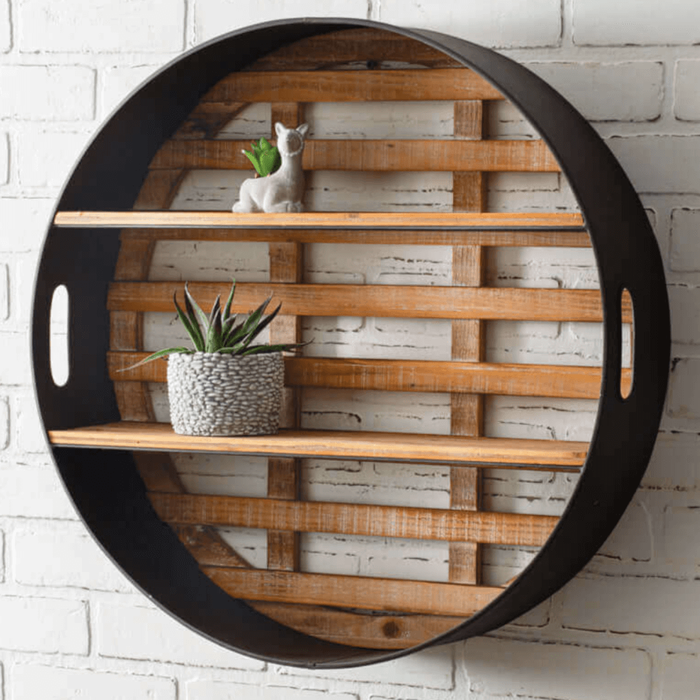 Round Wood and Metal Wall Display Shelves