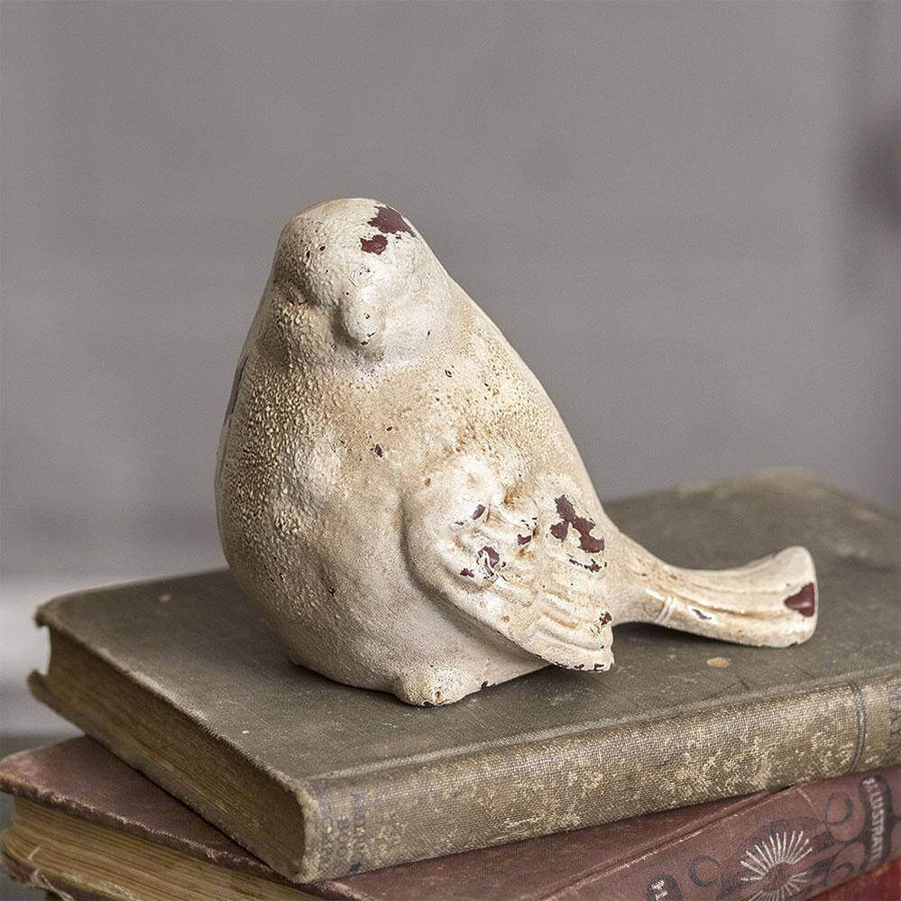 Cottagecore Bird Statue in Distressed Cast Iron