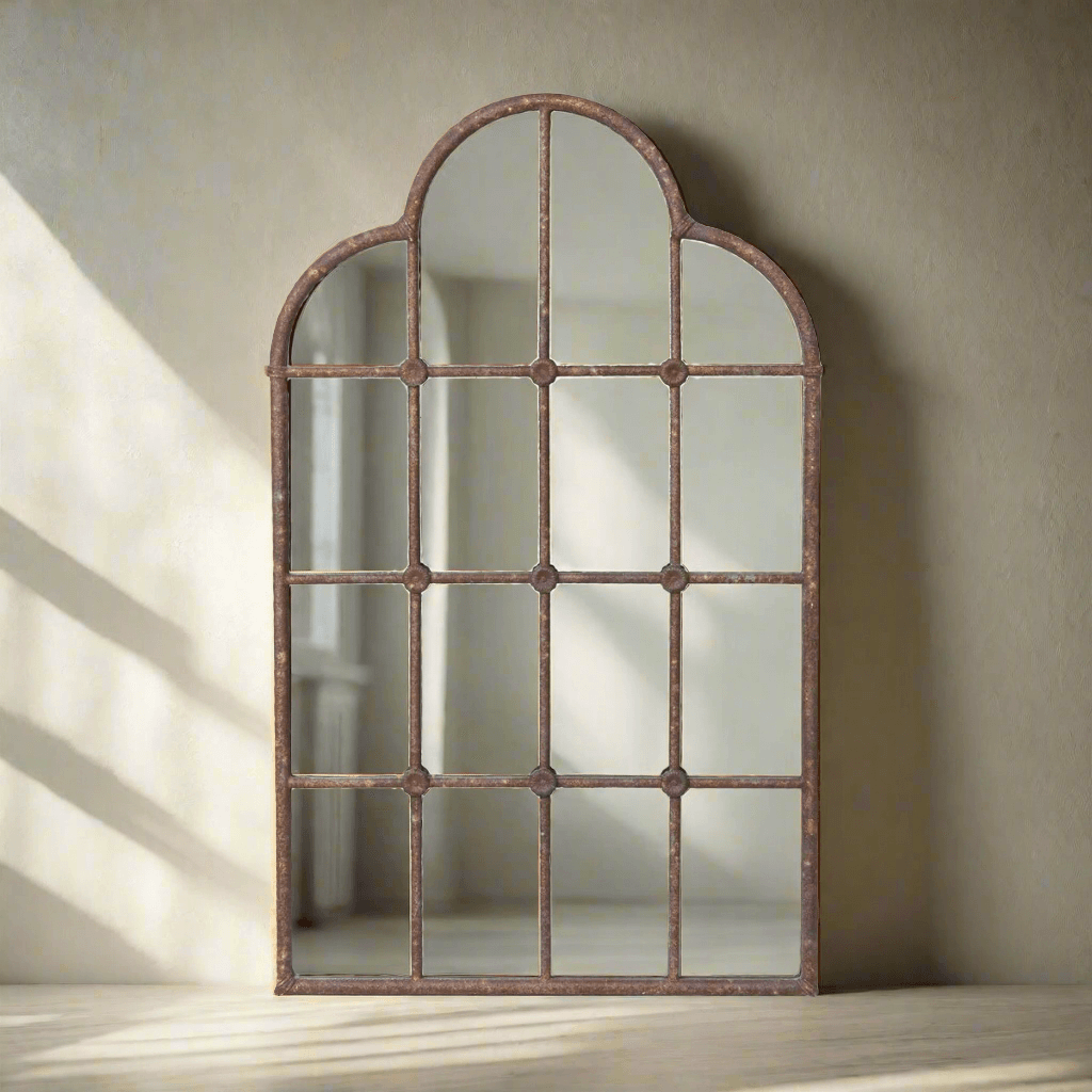 Rustic Farmhouse Iron Windowpane Mirror