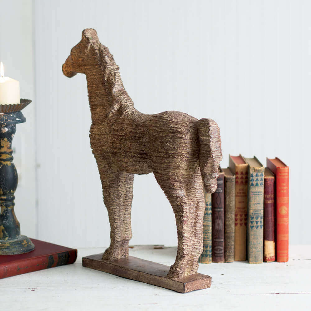 Rustic Horse Statue in Distressed Faux Wood