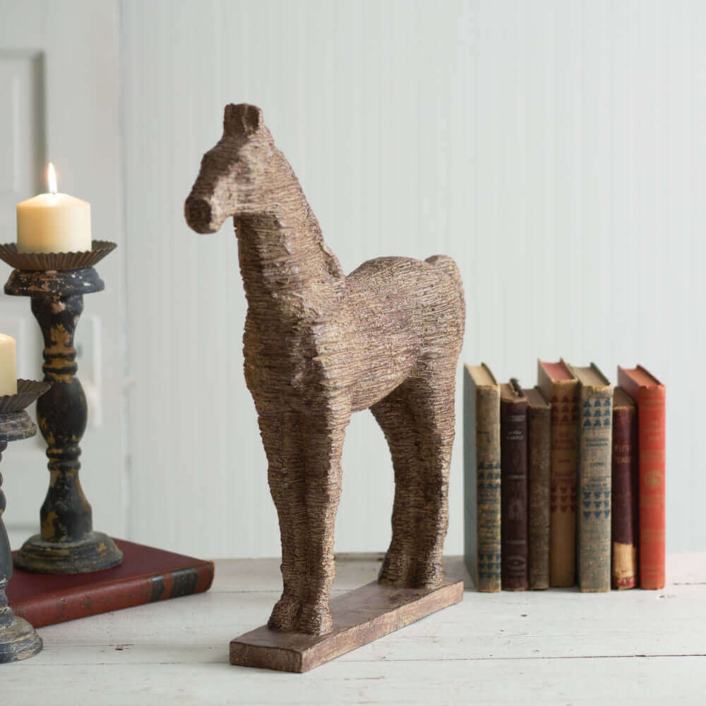 Rustic Horse Statue in Distressed Faux Wood