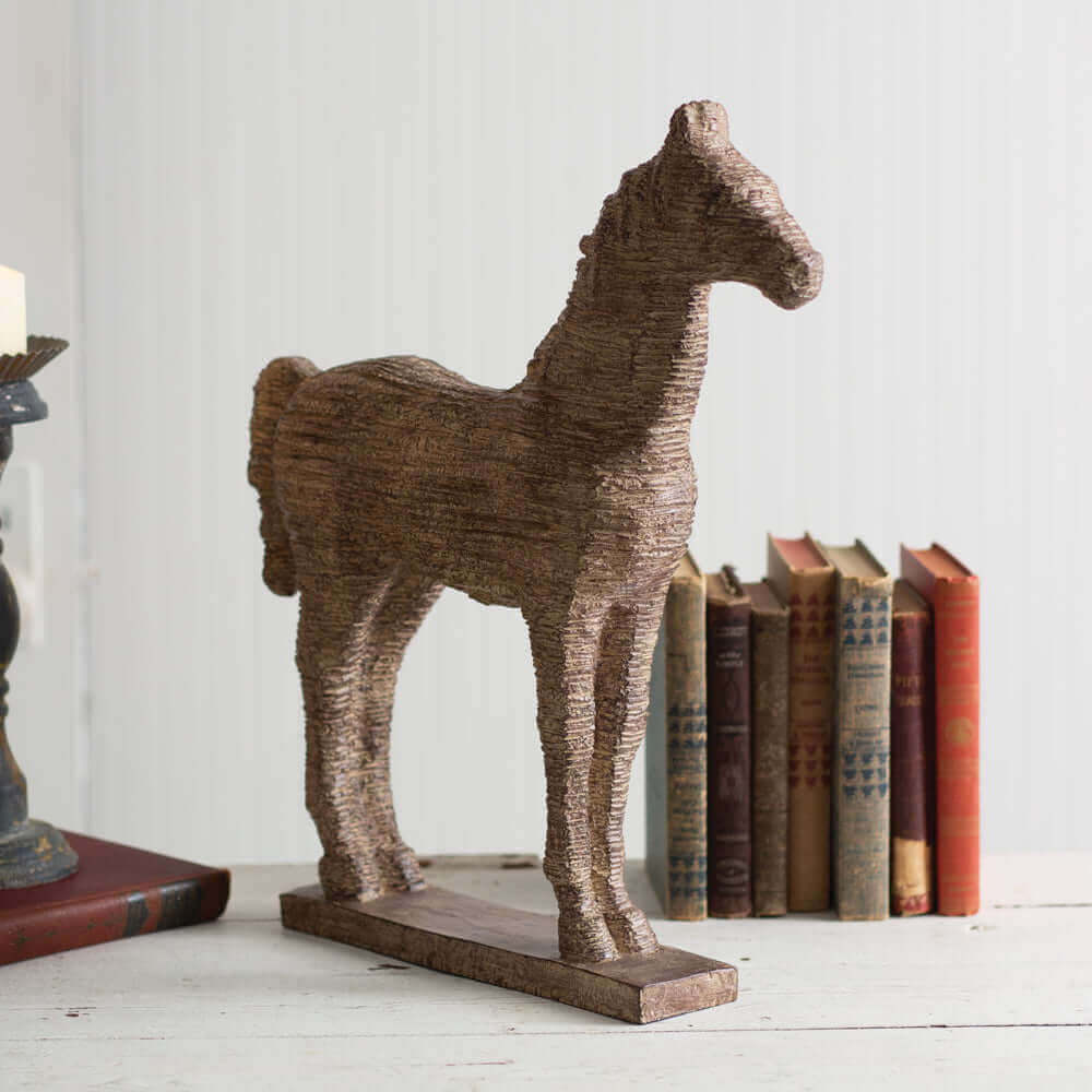 Rustic Horse Statue in Distressed Faux Wood