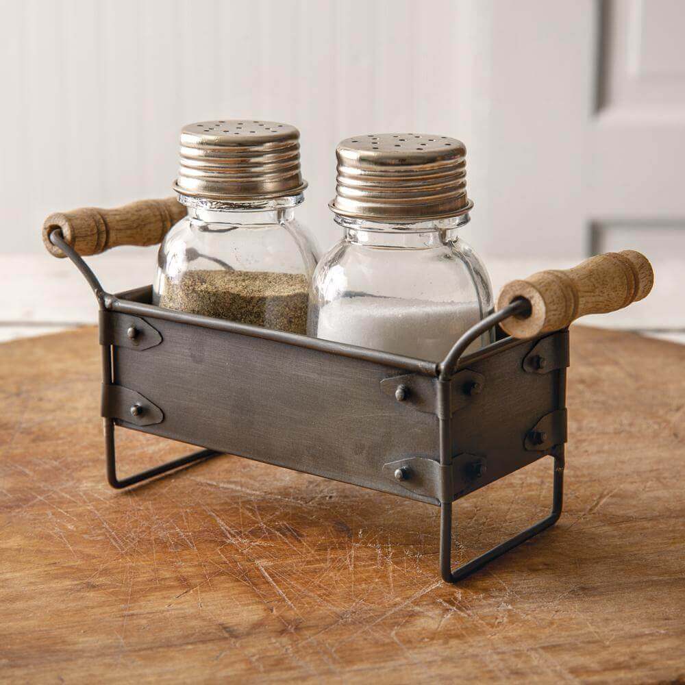 Rustic Farmhouse Metal Crate Salt and Pepper Caddy
