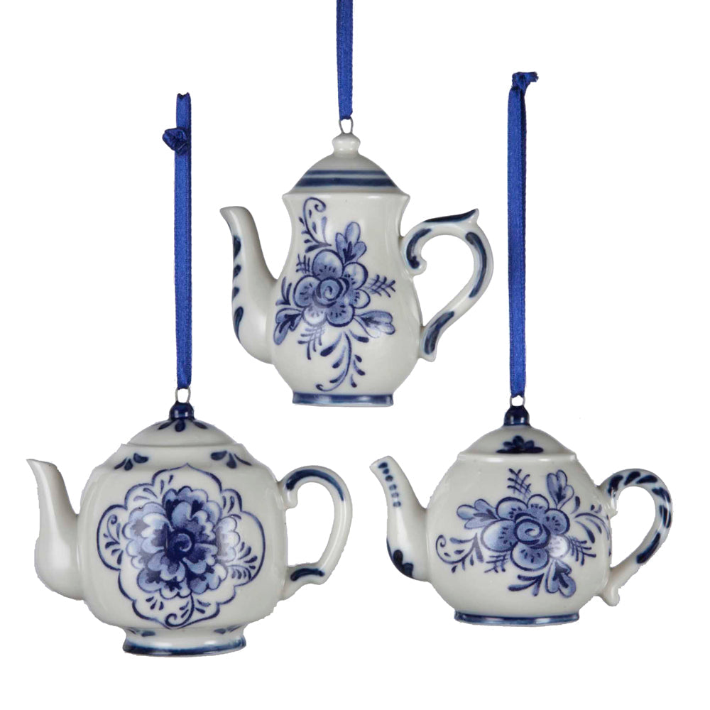 Porcelain Blue Teapot Ornament - Medium