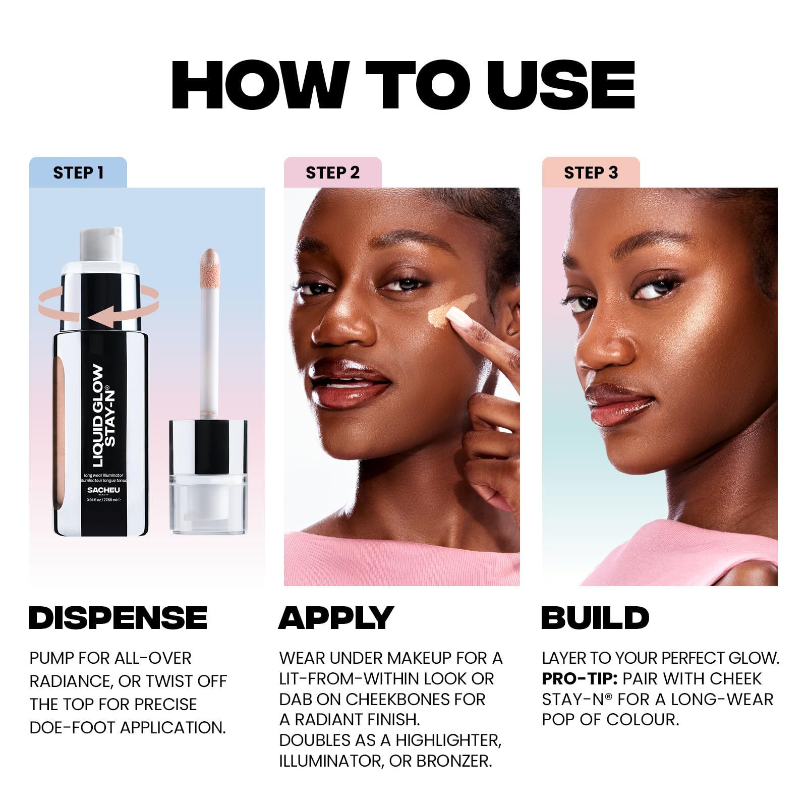 Sacheu Liquid Glow STAY-N Liquid Highlighter & Illuminator Makeup — 30ml Long Lasting Luminous Glow Lightweight Dewy Finish, Aura Glow