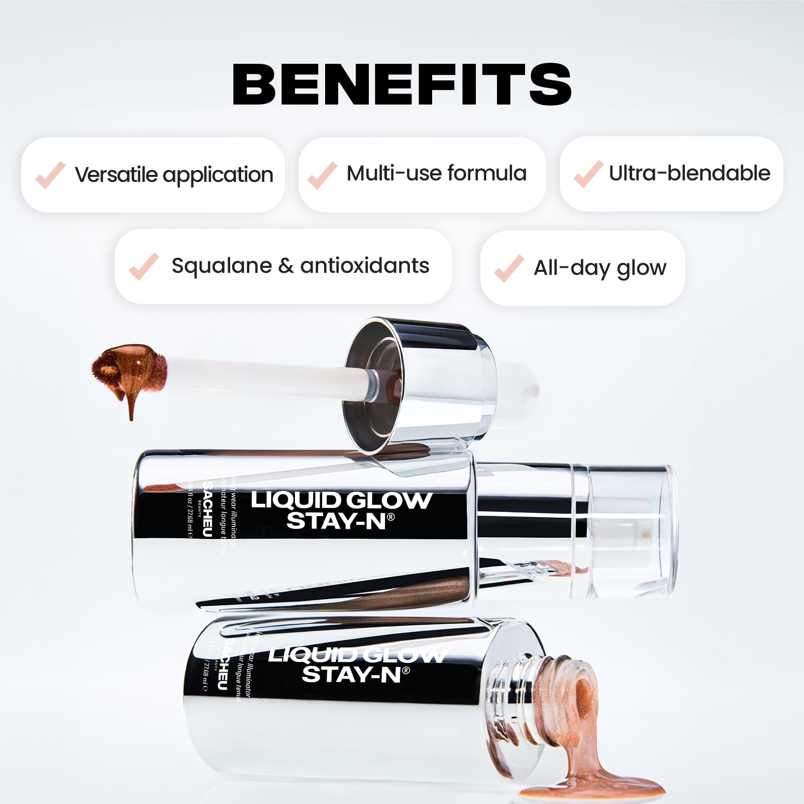 Sacheu Liquid Glow STAY-N Liquid Highlighter & Illuminator Makeup — 30ml Long Lasting Luminous Glow Lightweight Dewy Finish, Aura Glow