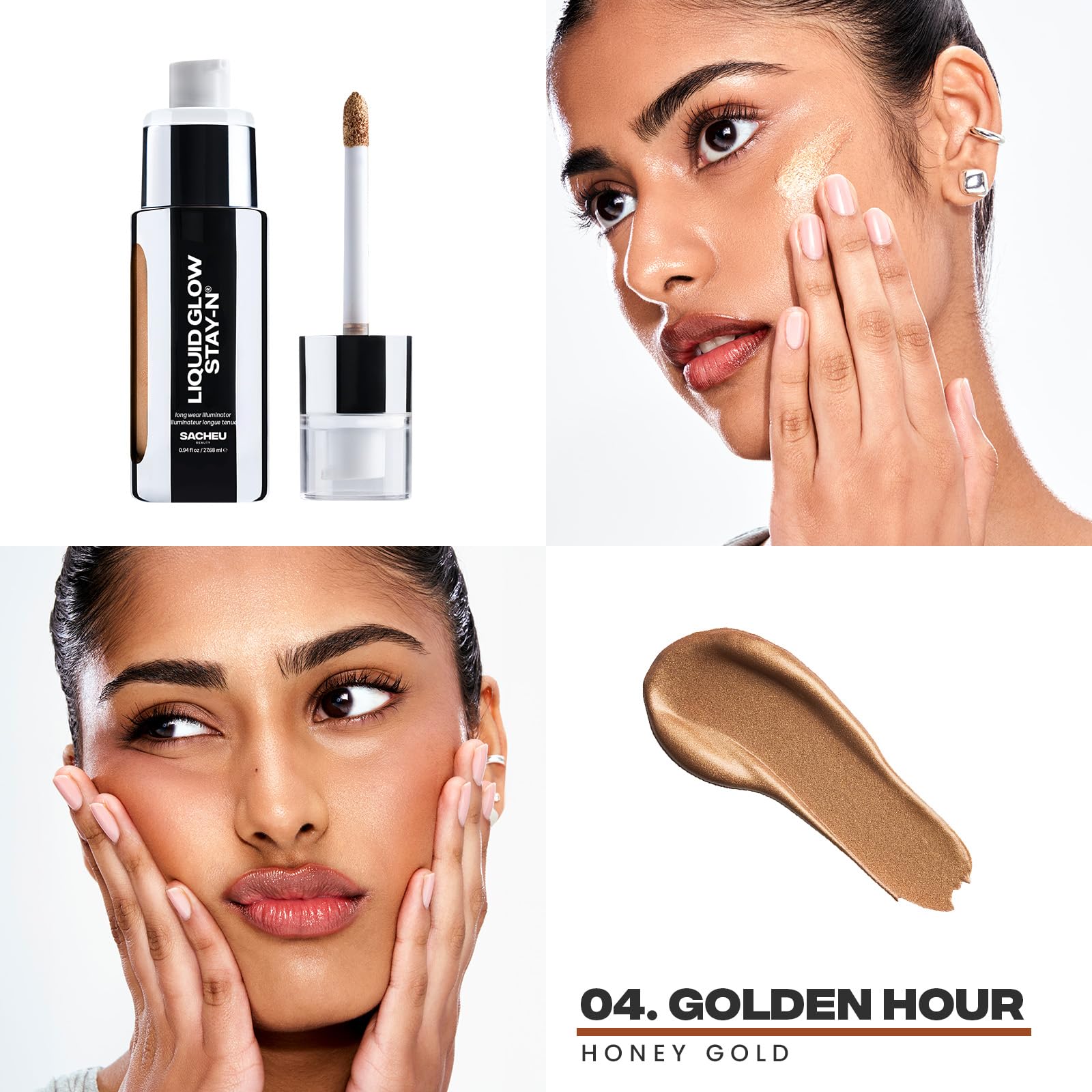 Sacheu Liquid Glow STAY-N Liquid Highlighter & Illuminator Makeup — 30ml Long Lasting Luminous Glow Lightweight Dewy Finish, Aura Glow