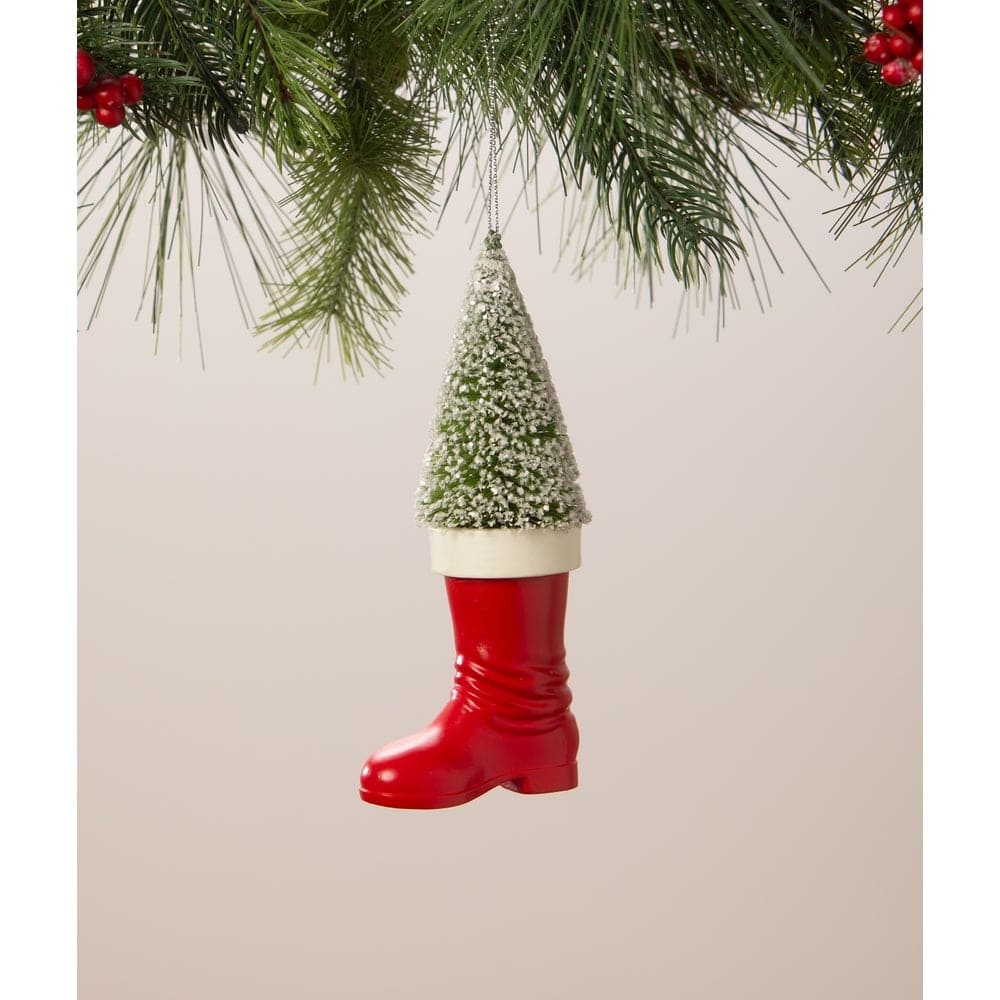 Santa Boot with Bottle Brush Tree Ornament