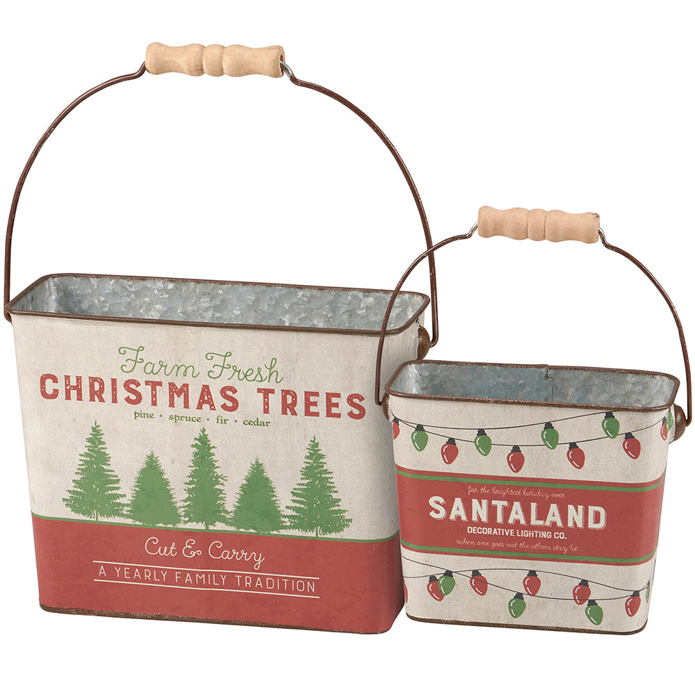 Retro Santaland Tin Bucket Set
