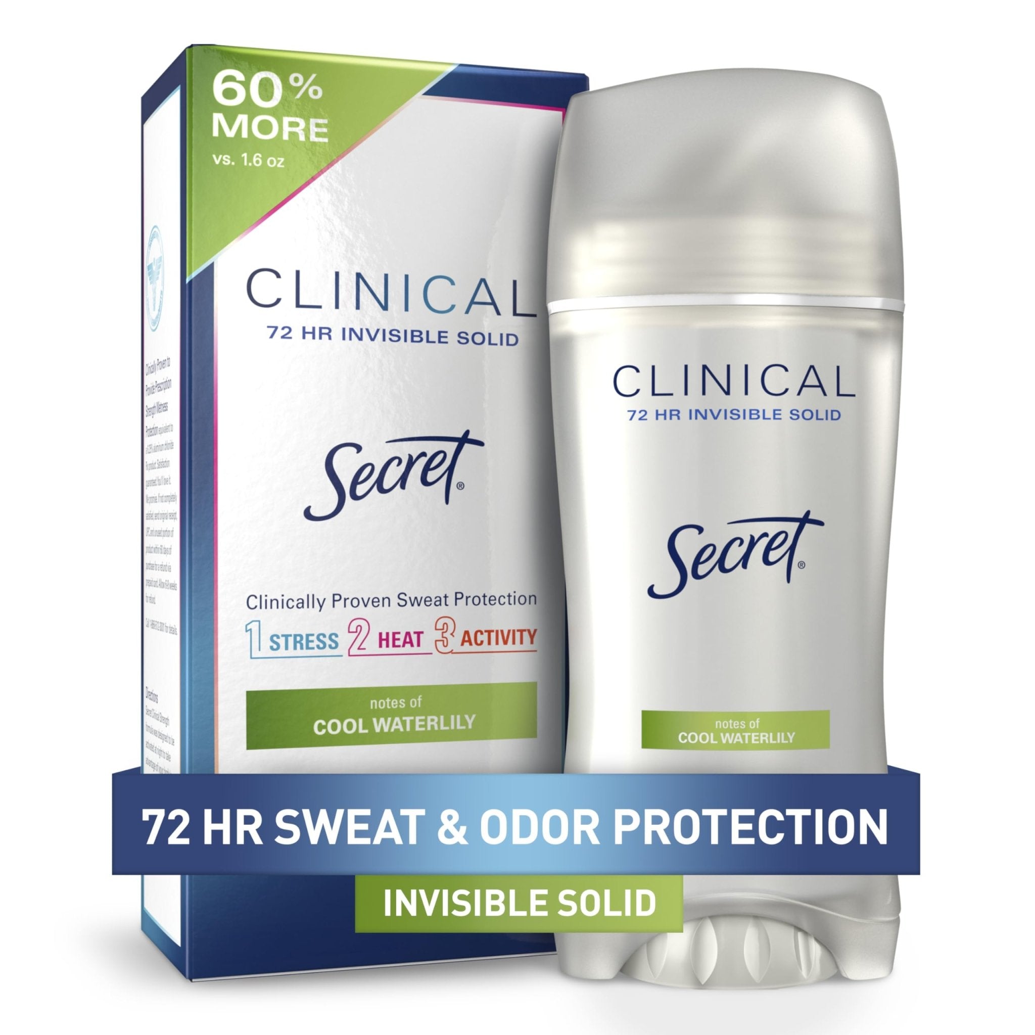 Secret Clinical Strength Antiperspirant Deodorant for Women, 3X Stress Protection, 72hr Sweat & Odor Protection, PH Balancing Minerals, Invisible Solid, Completely Clean Scent, 2.6 oz