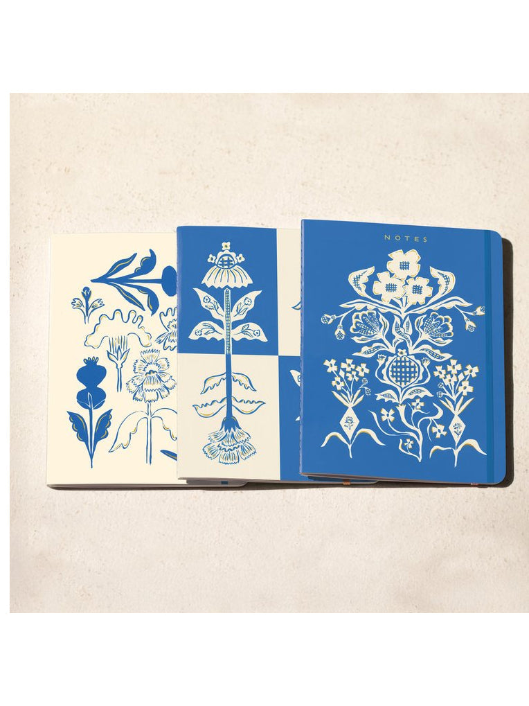 Blue Flowers Bouquet Sewn Trio Notebook Set