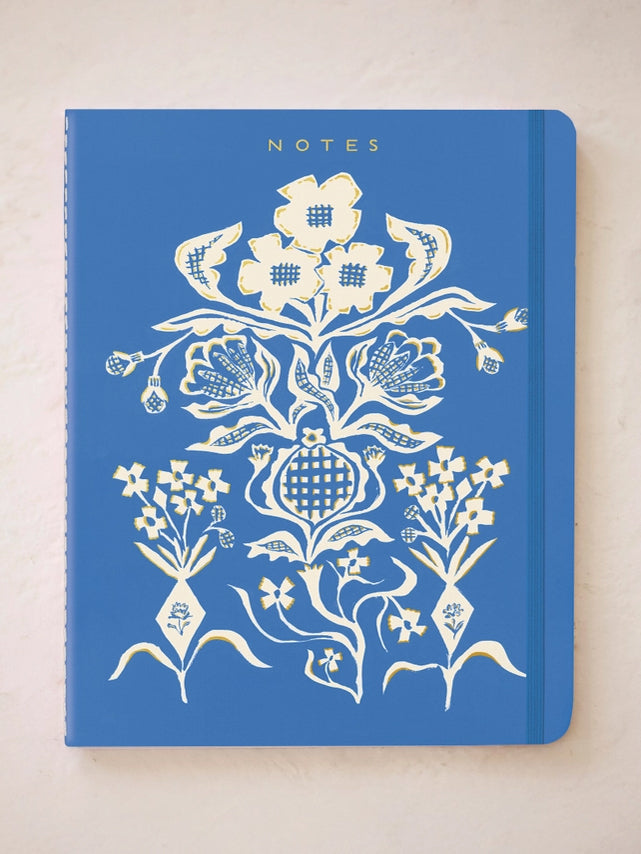 Blue Flowers Bouquet Sewn Trio Notebook Set
