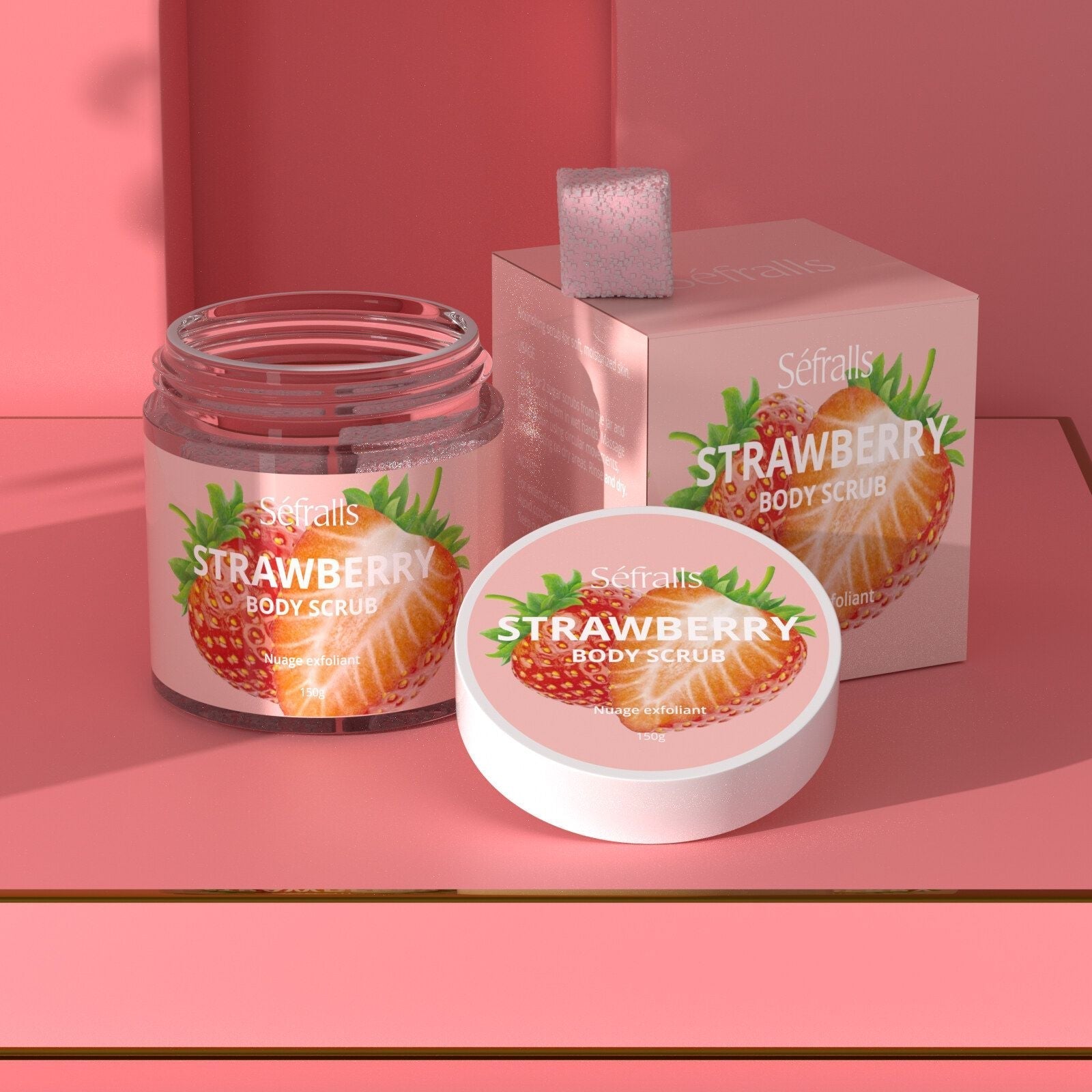 Sefralls Strawberry Body Scrubs 150g- Exfoliating Body Scrub -Sugar Scrub for Body, Body Scrub Sugar, Face-Body Scrubs for Women, (Strawberry)