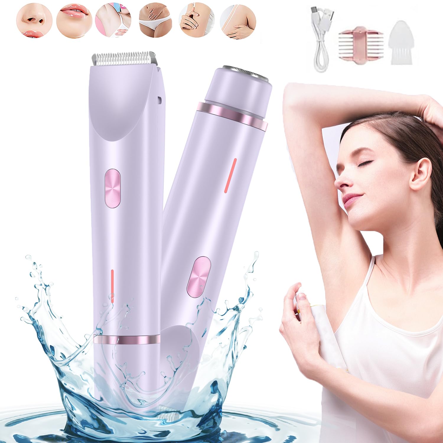 Serined Shaver, Serinedshave - 2-in-1 Women's Body Shaver, Beauty Bloom Electric Razor, 2-in-1 Women's BodyShaver, Smoovi 2.0 BikiniShaver, Dual Head Wet & Dry, for Pubic Hair (Pink)