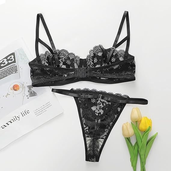 Sexy Floral Lace Lingerie for Women Sheer Bra and Panty Set with Underwire Soft Lace Push Up Lingerie Set