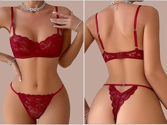 Sexy Floral Lace Lingerie for Women Sheer Bra and Panty Set with Underwire Soft Lace Push Up Lingerie Set