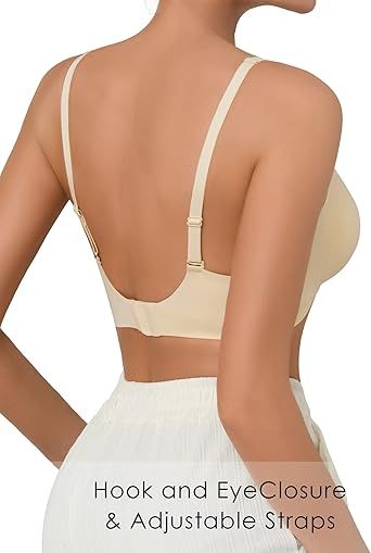 SHARICCA Pro Seamless Bra for women Deep V Neck WireFree Bra Adjustable Strap Comfort Sleep Bra Removable Padded Bralette