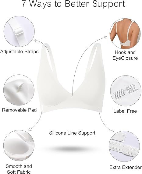 SHARICCA Pro Seamless Bra for women Deep V Neck WireFree Bra Adjustable Strap Comfort Sleep Bra Removable Padded Bralette