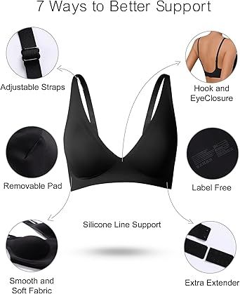 SHARICCA Pro Seamless Bra for women Deep V Neck WireFree Bra Adjustable Strap Comfort Sleep Bra Removable Padded Bralette