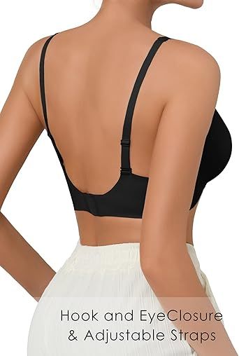SHARICCA Pro Seamless Bra for women Deep V Neck WireFree Bra Adjustable Strap Comfort Sleep Bra Removable Padded Bralette