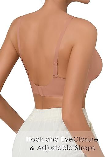 SHARICCA Pro Seamless Bra for women Deep V Neck WireFree Bra Adjustable Strap Comfort Sleep Bra Removable Padded Bralette