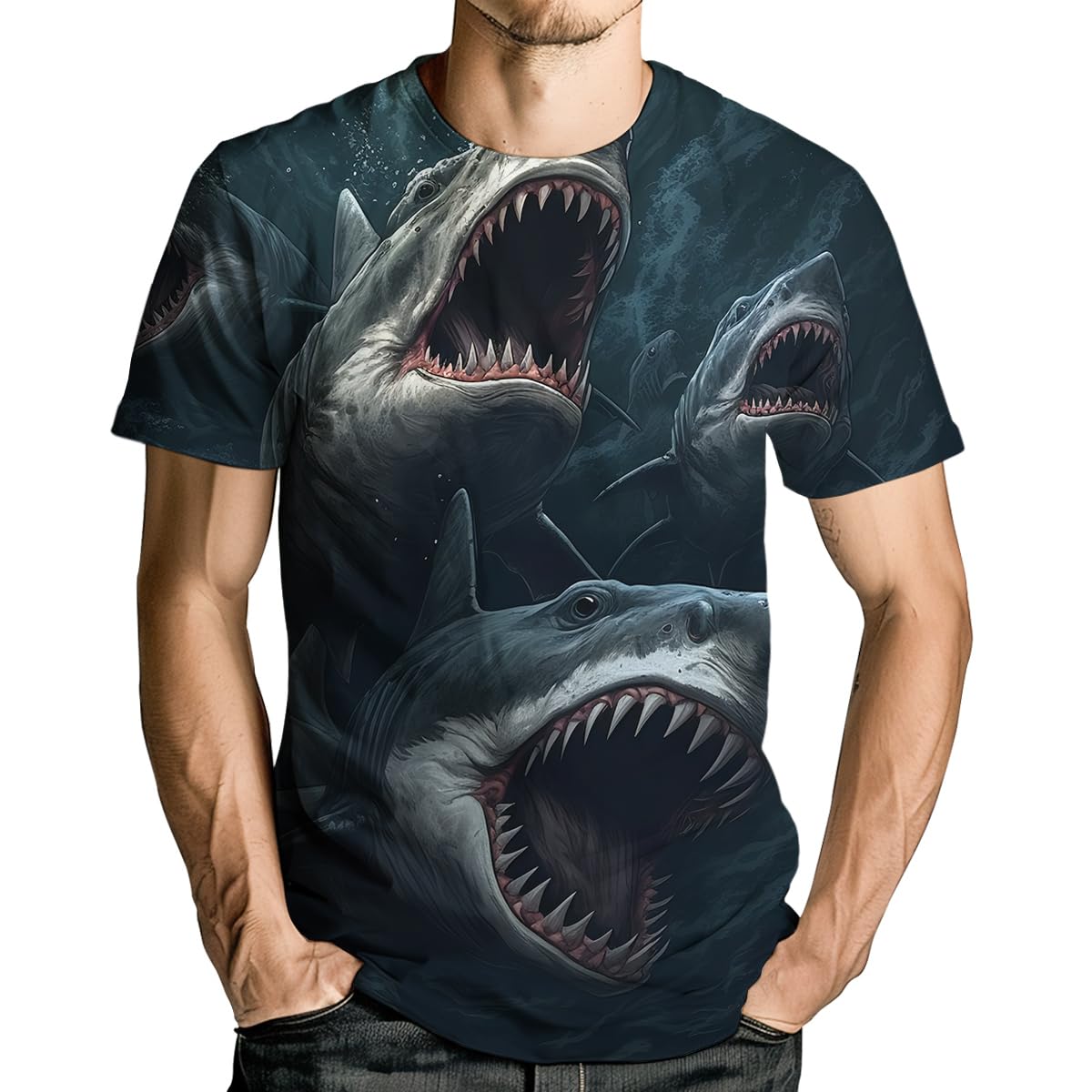 Shark Attack Shirt for Men Women 3D Shark Graphic T-Shirts Animal Short Sleeve Casual Tees