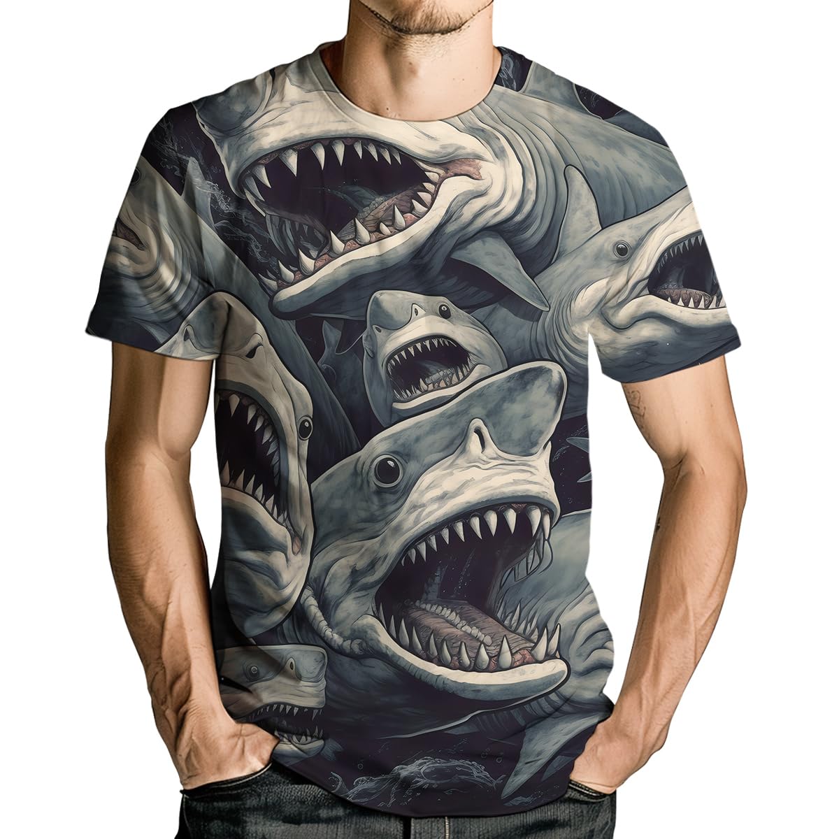 Shark Attack Shirt for Men Women 3D Shark Graphic T-Shirts Animal Short Sleeve Casual Tees
