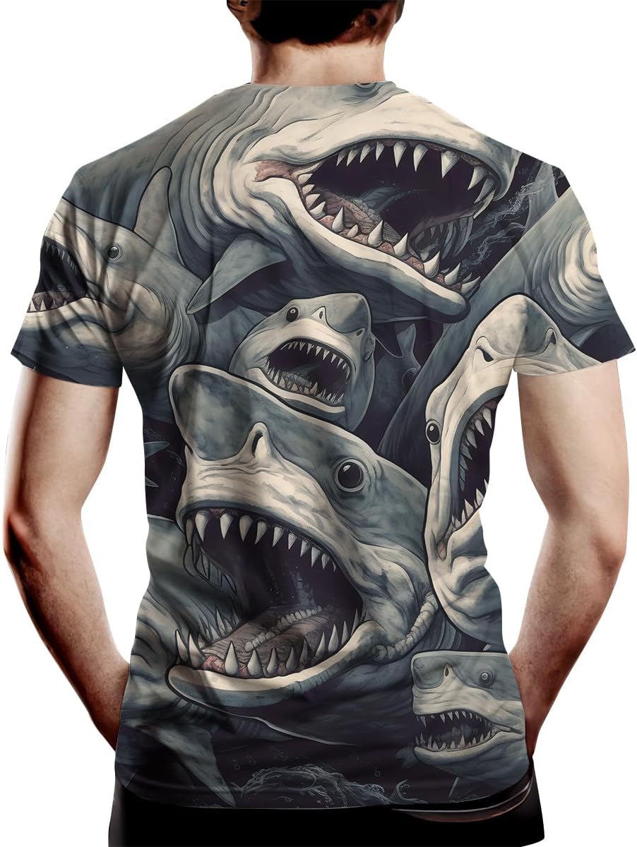 Shark Attack Shirt for Men Women 3D Shark Graphic T-Shirts Animal Short Sleeve Casual Tees