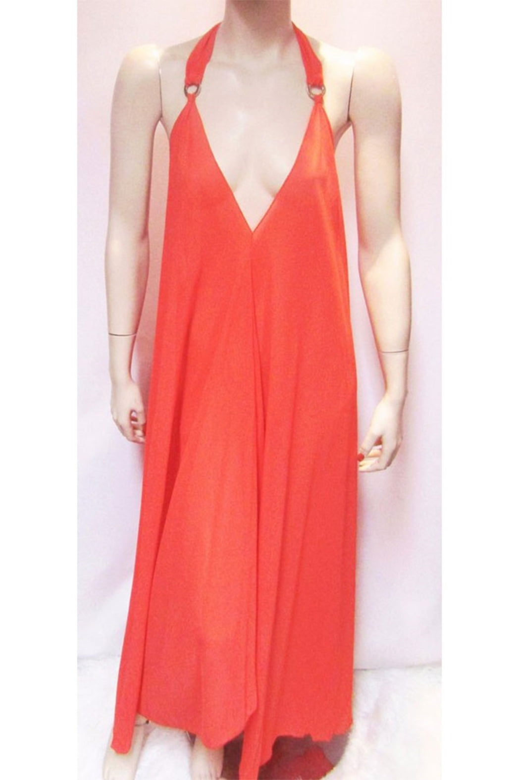 SHEER RED HALTER DRESS