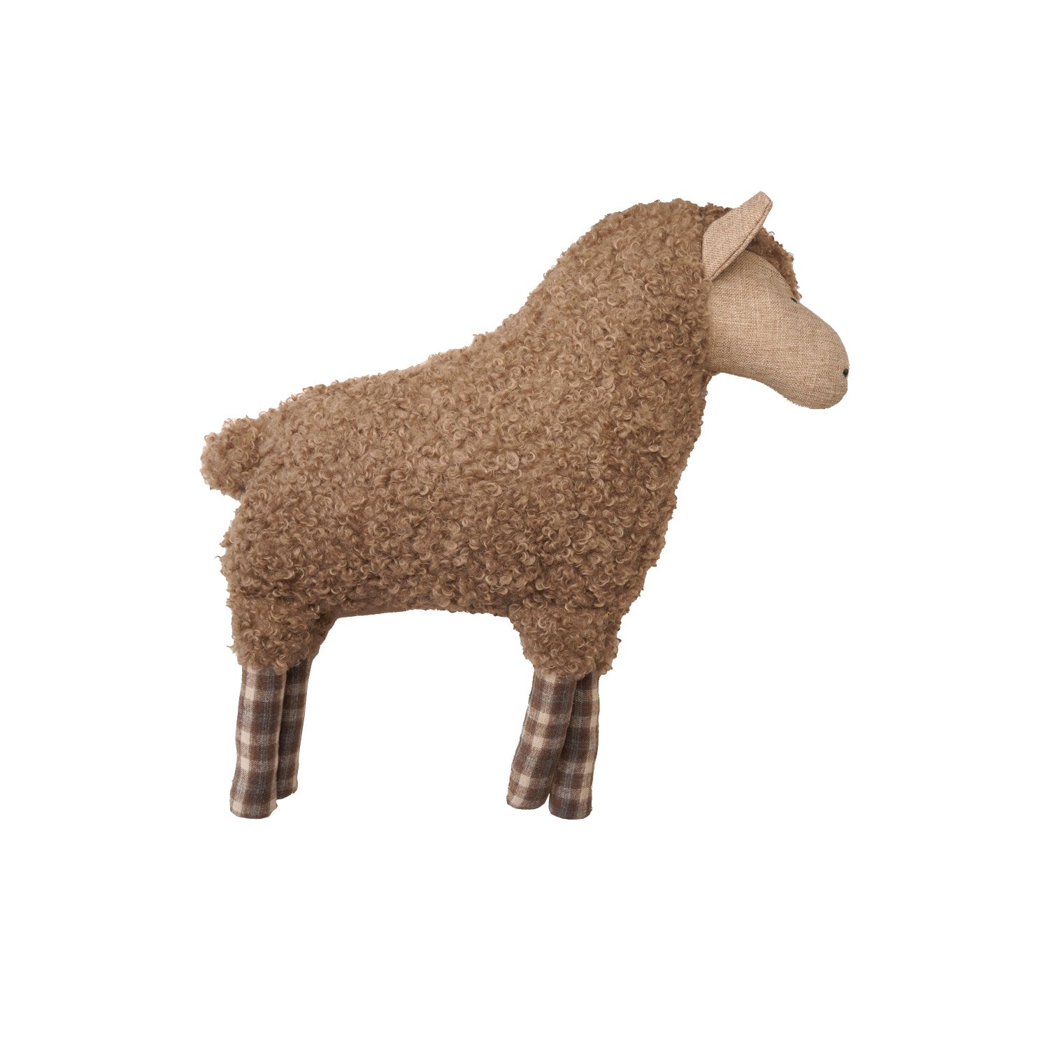 Faux Sherpa Sheep Shaped Pillow with Plaid Pattern