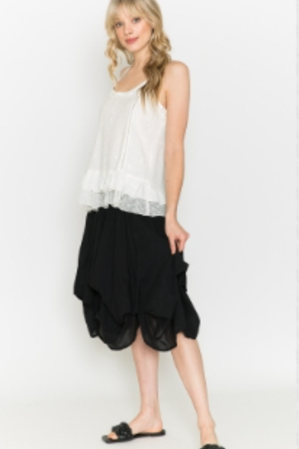 Short Cotton Bubble Skirt in Black