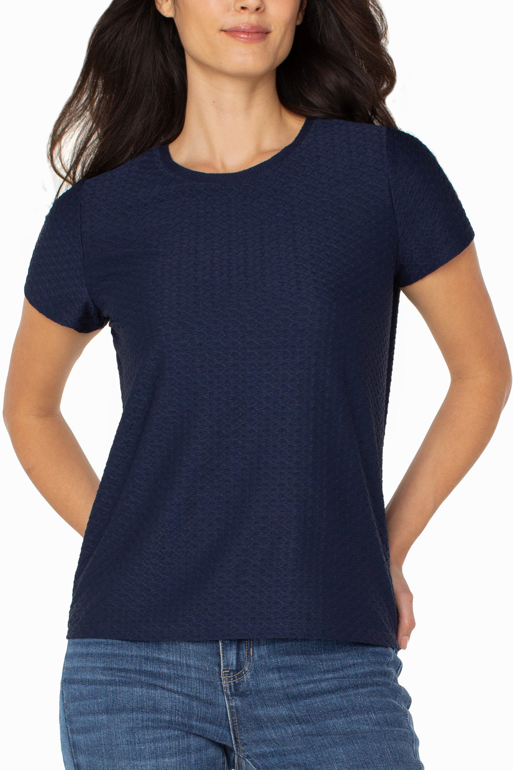 Short Sleeve Crew Neck Tee w/ Rib Trim - Dark Navy