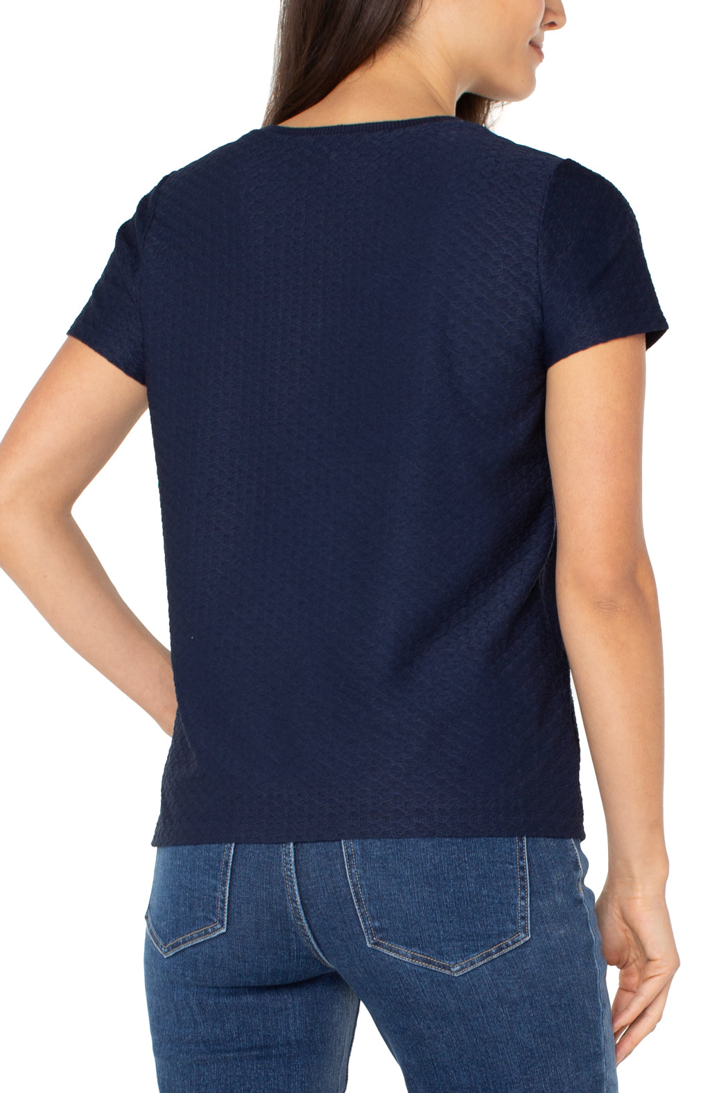 Short Sleeve Crew Neck Tee w/ Rib Trim - Dark Navy