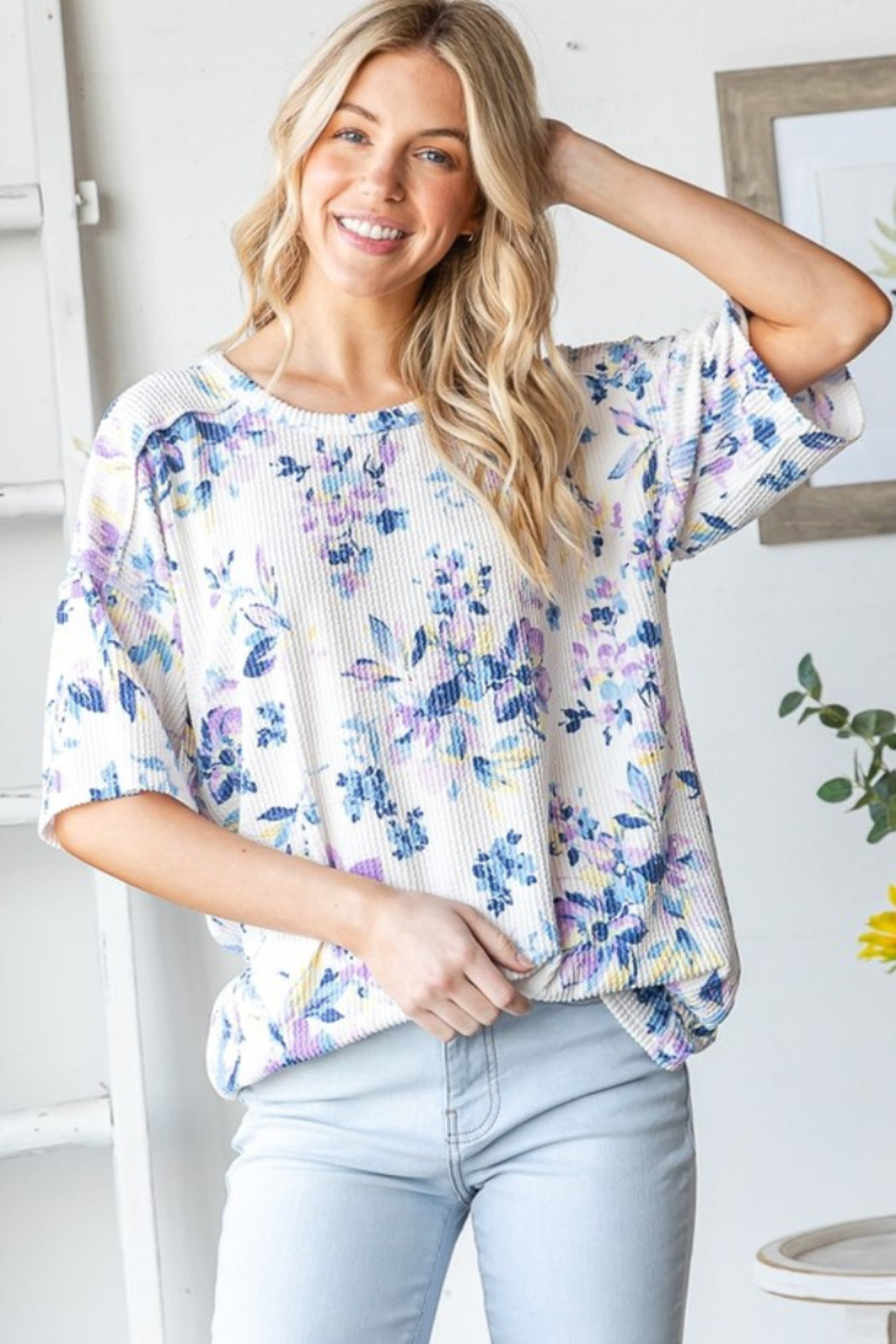 Short Sleeve Floral Urban Rib Top