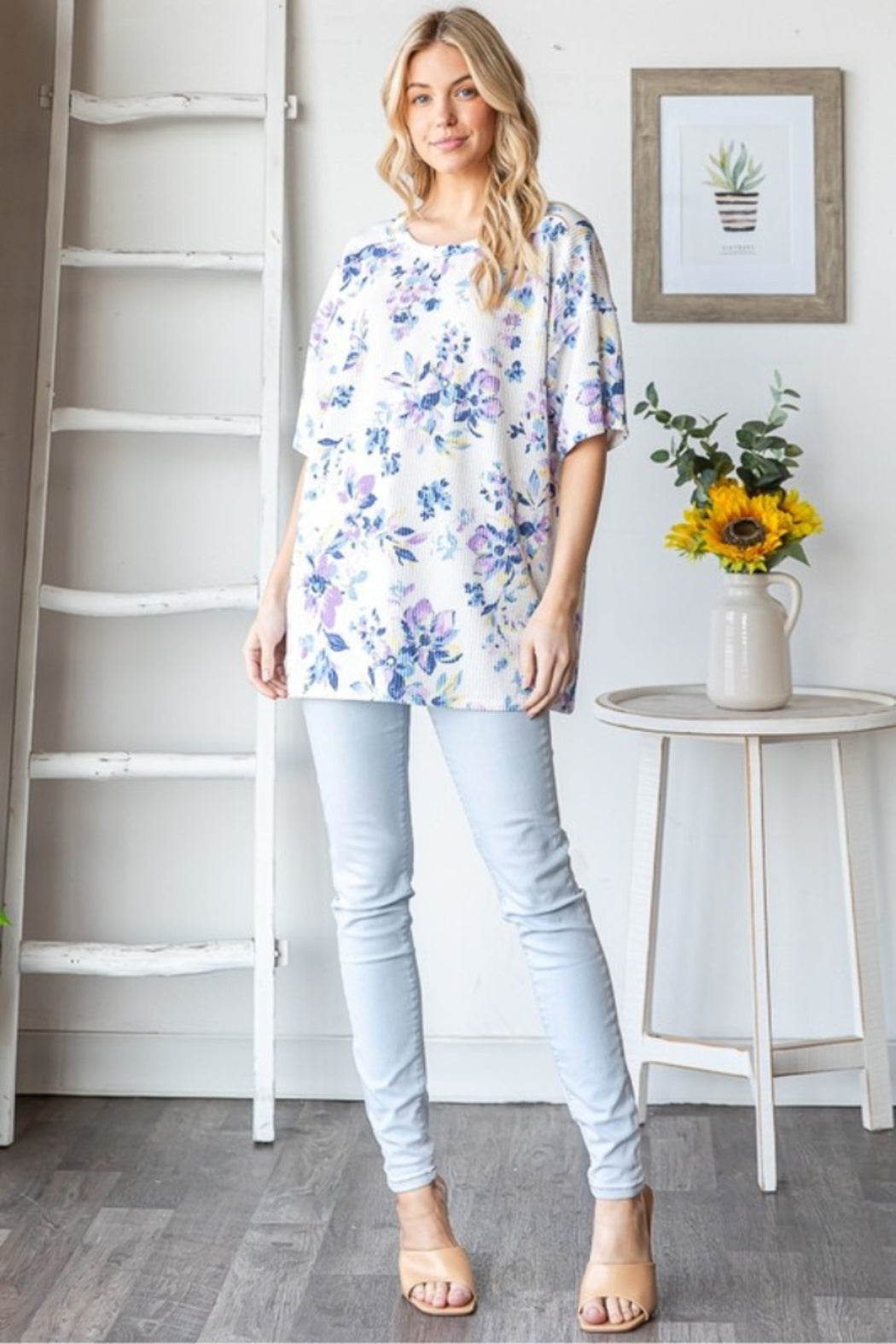 Short Sleeve Floral Urban Rib Top