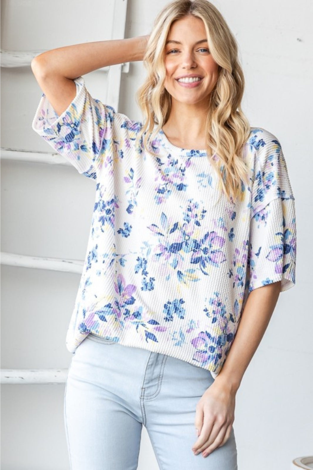 Short Sleeve Floral Urban Rib Top